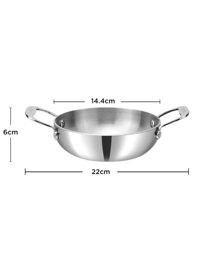 VINOD Platinum Tripy Stainless Steel Mini Kadai - 14cm (600 ml), Compact Design for Healthy Cooking, Induction Friendly Versatile Small kadhai, Use Less Oil, Sturdy and Durable - - Image 3